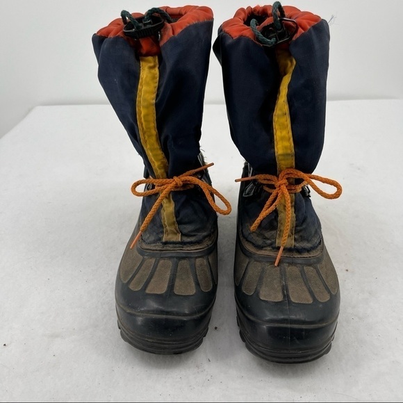 SOREL Youth Boys Kaufman Blue Yellow Orange Winter Snow Boots insulated size: 6 - Picture 1 of 6